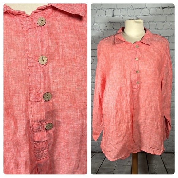 Sigrid Olsen Tops - Sigrid Olsen 100% Linen Shirt Tunic Top Blouse Women’s Size 2X Red Chambray EUC